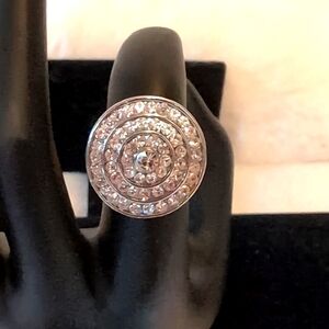 Silver Toned Stoned Encrusted Shield Like Statement Ring